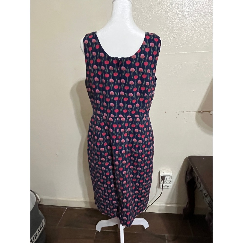 J.Crew Navy Pink Floral Tulip Sheath Dress Sleeveless Scoop Neck Size 14 - Picture 2 of 7